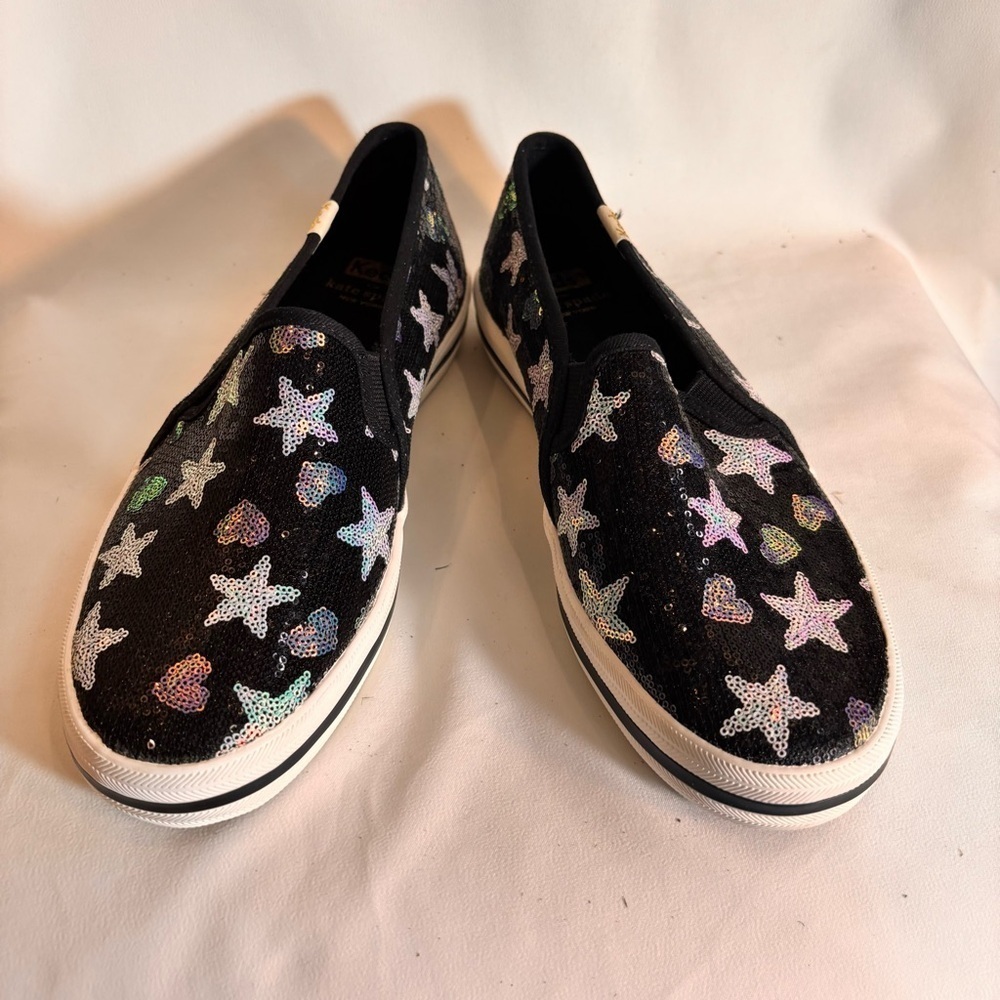 KEDS & KATE SPADE Sz 7 Double Decker Sequin Slip On Sneakers Stars Hearts